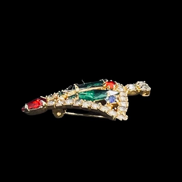 Vintage Hobe? Gold Tone Christmas Tree Brooch With Navette Stones (4768) - Picture 2 of 3